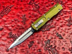 Microtech Dirac Double Edge Satin Full Serrated OD Green