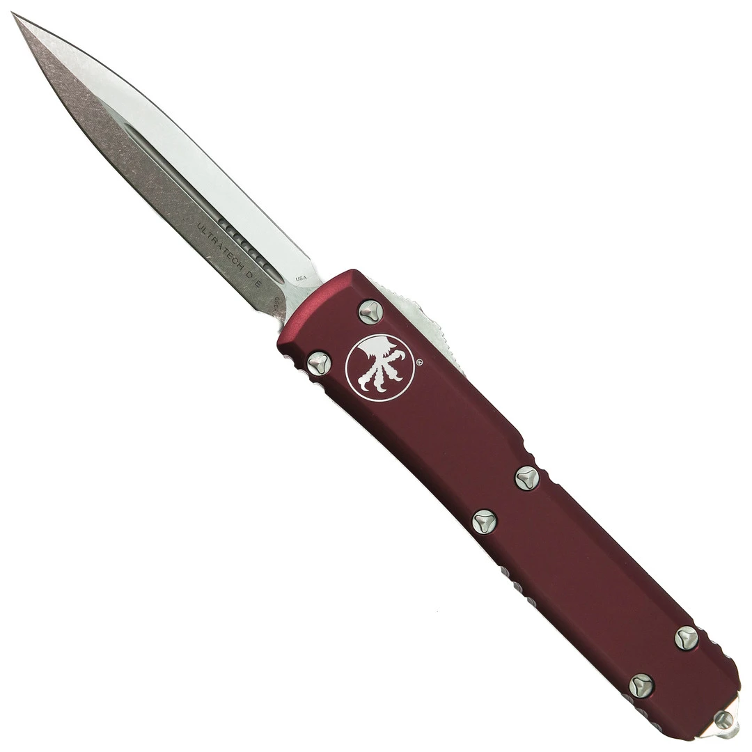 Microtech 122-10MR Merlot Contoured Ultratech D/E OTF Auto Knife, Double Edge Stonewash Blade 1 Microtech 122-10MR Merlot Contoured Ultratech D/E OTF Auto Knife, Double Edge Stonewash Blade