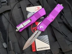 Microtech Combat Troodon D/E Violet Aluminum W/ Stonewashed Partially Serrated Blade (3.75") 142-11VI