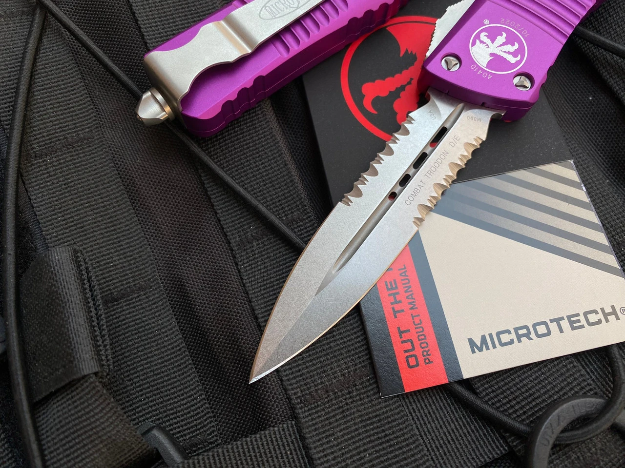 Microtech Combat Troodon D/E Violet Aluminum W/ Stonewashed Partially Serrated Blade (3.75") 142-11VI 3 Microtech Combat Troodon D/E Violet Aluminum W/ Stonewashed Partially Serrated Blade (3.75") 142-11VI - Image 3