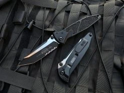 Microtech Socom Elite T/E Folder Black Aluminum Body W/ Two Tone Black Partially Serrated Blade (3.98") 161-2T