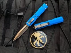Microtech Dirac D/E Blue Aluminum Body W/ Bronzed Plain Edge Blade (2.92") 225-13BL