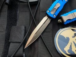 Microtech Dirac D/E Blue Aluminum Body W/ Bronzed Plain Edge Blade (2.92") 225-13BL -PrecisionBladesMicrotech IMG 8979 95294.1682547272