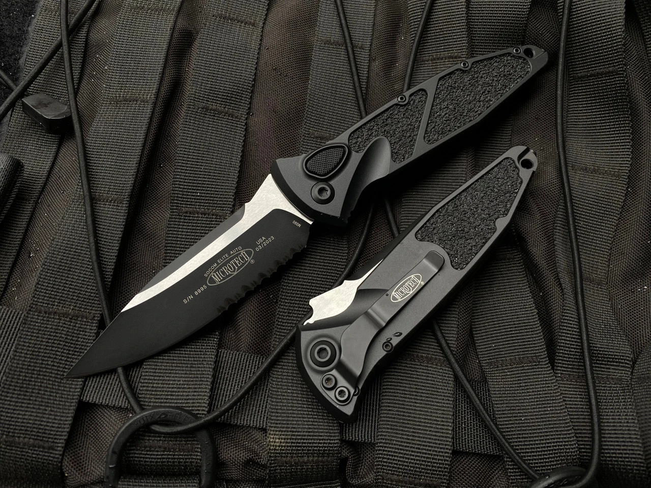 Microtech Socom Elite Auto S/E Black Aluminum Body W/ Two Tone Black Partially Serrated Blade (3.98”) 160A-2T 1 Microtech Socom Elite Auto S/E Black Aluminum Body W/ Two Tone Black Partially Serrated Blade (3.98”) 160A-2T