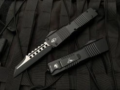Microtech Combat Troodon Warhound Black Tactical Aluminum Body W/ Two Tone Black Plain Edge Blade (3.75") 219W-1TS