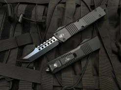 Microtech Combat Troodon Hellhound Tactical Black Aluminum Body W/ Two Tone Black Plain Edge Blade (3.8") 219-1TS