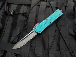Microtech Combat Troodon T/E Bounty Hunter Edition Bounty Hunter Green Aluminum Body W/ Tri Tone Apocalyptic Full Serrated Blade (3.8”) 144-12BH