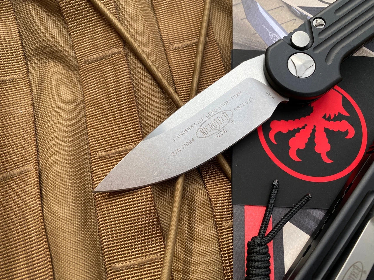 Microtech LUDT Auto Folder Black Aluminum Body W/ Stonewashed Plain Edge Blade (3.4") 135-10 4 Microtech LUDT Auto Folder Black Aluminum Body W/ Stonewashed Plain Edge Blade (3.4") 135-10 - Image 4