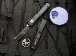 Microtech Ultratech T/E Black Tactical Aluminum Body W/ Two Tone Black Partially Serrated Blade (3.4") 123-2T