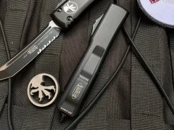 Microtech Ultratech T/E Black Tactical Aluminum Body W/ Two Tone Black Partially Serrated Blade (3.4") 123-2T -PrecisionBladesMicrotech IMG 9302 58356.1683580447