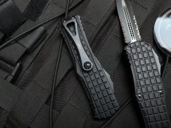 Microtech Hera Frag Pattern Black Aluminum Body W/ Black Tactical Partially Serrated Blade (3.08”) 702-2TFRS -PrecisionBladesMicrotech IMG 9916 78741.1685121778