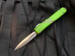 Microtech Zombietech D/E Green Aluminum Blood Splatter Body W/ Stonewashed Plain Edge Blade (3.4") 122-10Z