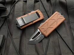 Microtech Exocet T/E Tan Aluminum Body W/ Black Plain Edge Blade (1.9") 158-1TA