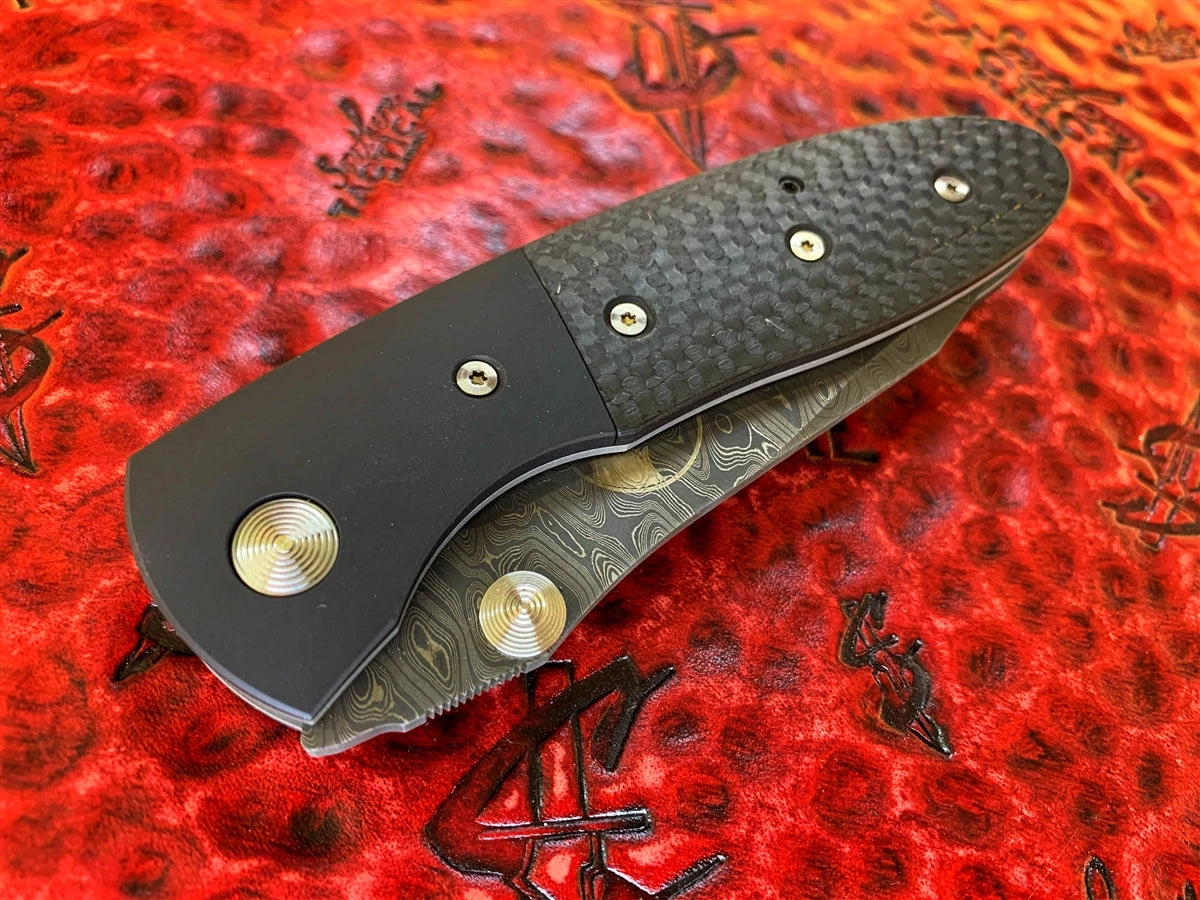 Microtech Knives / Lightfoot Dual Action LCC, Mike Norris Gator Skin Damascus, Carbon Fiber Scales. 3 Microtech Knives / Lightfoot Dual Action LCC, Mike Norris Gator Skin Damascus, Carbon Fiber Scales. - Image 3