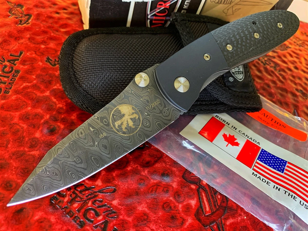 Microtech Knives / Lightfoot Dual Action LCC, Mike Norris Gator Skin Damascus, Carbon Fiber Scales. 5 Microtech Knives / Lightfoot Dual Action LCC, Mike Norris Gator Skin Damascus, Carbon Fiber Scales. - Image 5