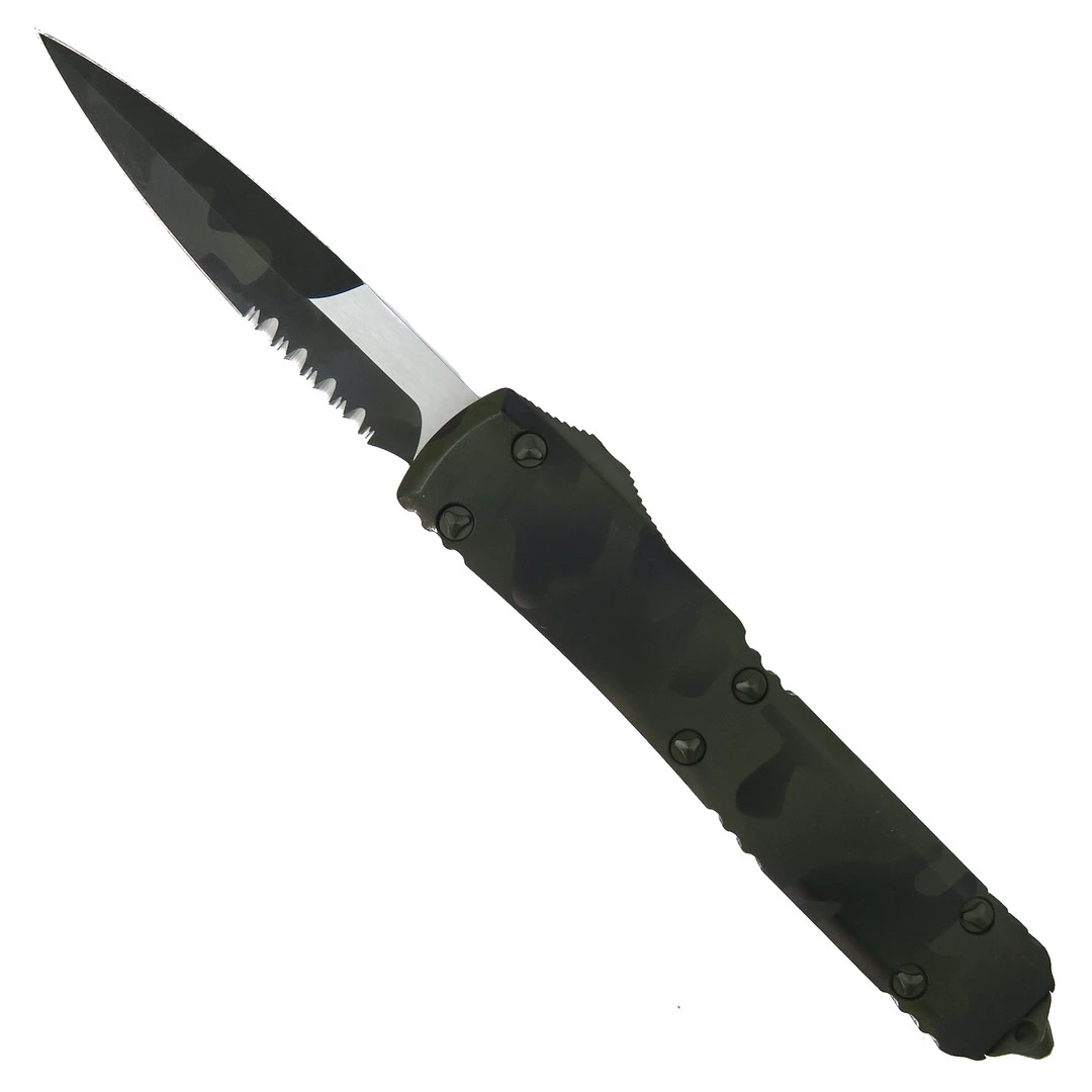 Microtech Signature Series Olive Camo Ultratech OTF Auto Knife, Part Serrated Bayonet 1 Microtech Signature Series Olive Camo Ultratech OTF Auto Knife, Part Serrated Bayonet