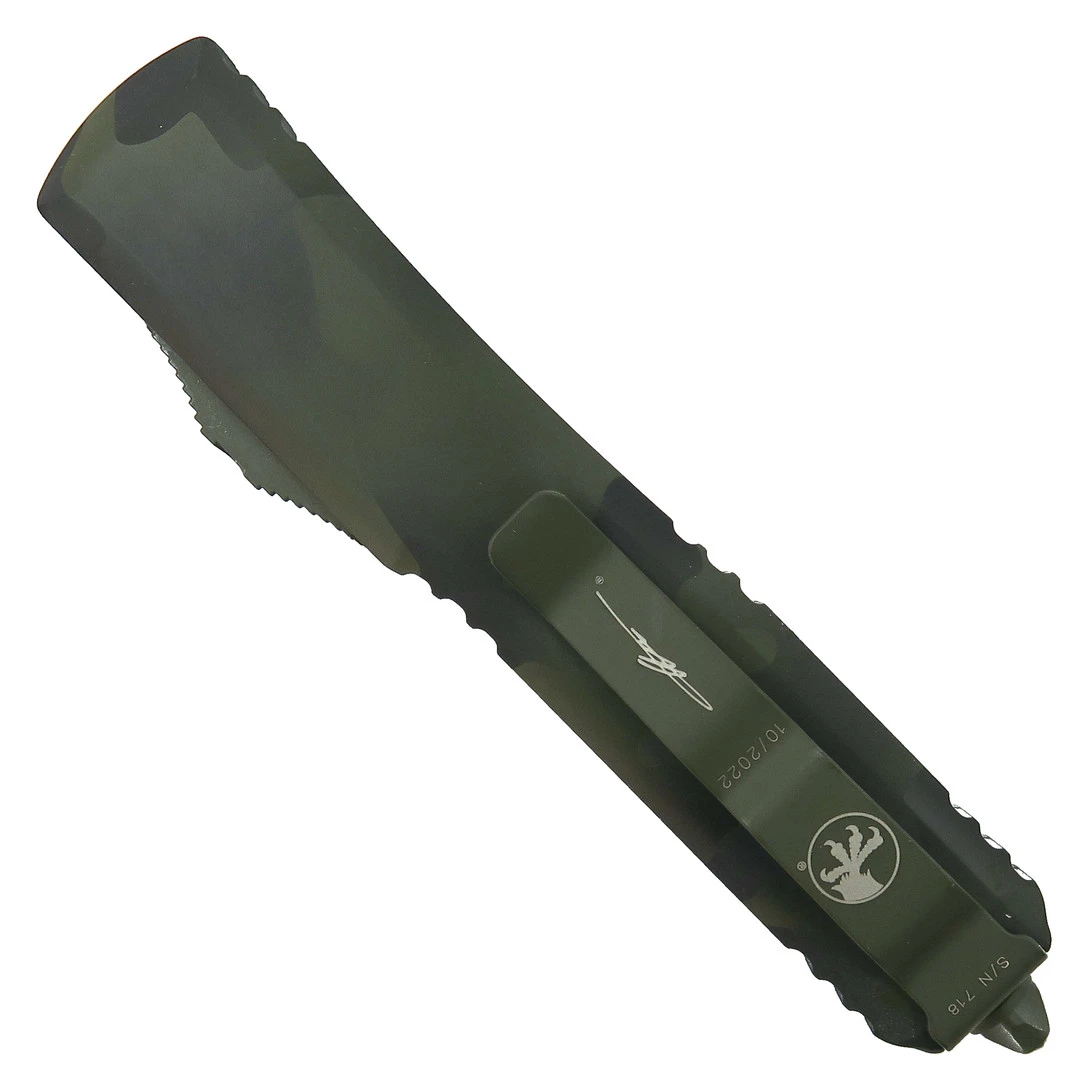 Microtech Signature Series Olive Camo Ultratech OTF Auto Knife, Part Serrated Bayonet 2 Microtech Signature Series Olive Camo Ultratech OTF Auto Knife, Part Serrated Bayonet - Image 2