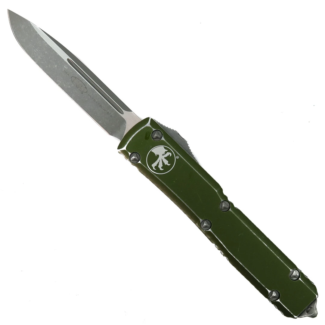 Microtech Distressed OD Green Ultratech OTF Auto Knife, Apocalyptic Stonewash Blade 1 Microtech Distressed OD Green Ultratech OTF Auto Knife, Apocalyptic Stonewash Blade