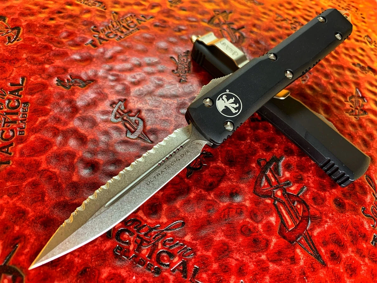 Microtech Ultratech OTF Automatic Knife Double Edge Full Serrated Stonewashed 1 Microtech Ultratech OTF Automatic Knife Double Edge Full Serrated Stonewashed