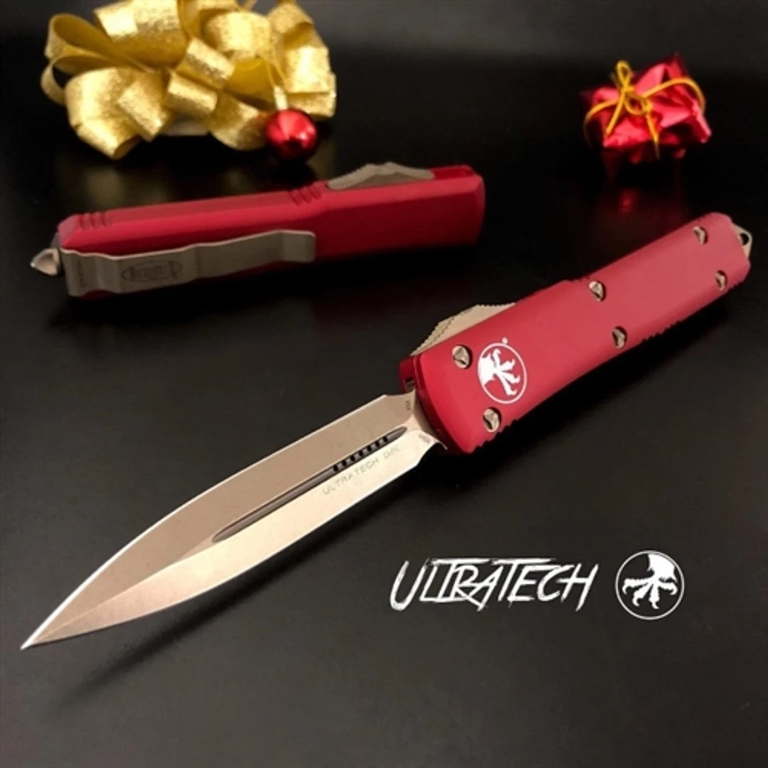 Microtech 122-13CCRD Red Contoured Ultratech D/E OTF Auto Knife, Bronze Blade 1 Microtech 122-13CCRD Red Contoured Ultratech D/E OTF Auto Knife, Bronze Blade