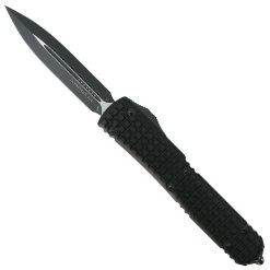 Microtech Signature Series Tactical Black Frag Pattern Ultratech OTF Knife, Black Dagger