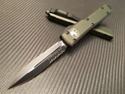Microtech Ultratech Double Edge Part Serrated Black OD Green
