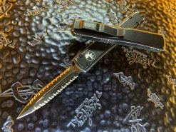 Microtech Ultratech Double Edge Double Full Serrated Distressed Black Tactical