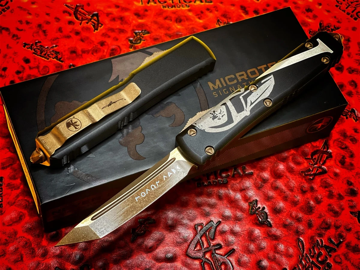 Microtech Ultratech OTF Automatic Knife Tanto Bronzed Apocalyptic Molon Labe Standard 1 Microtech Ultratech OTF Automatic Knife Tanto Bronzed Apocalyptic Molon Labe Standard