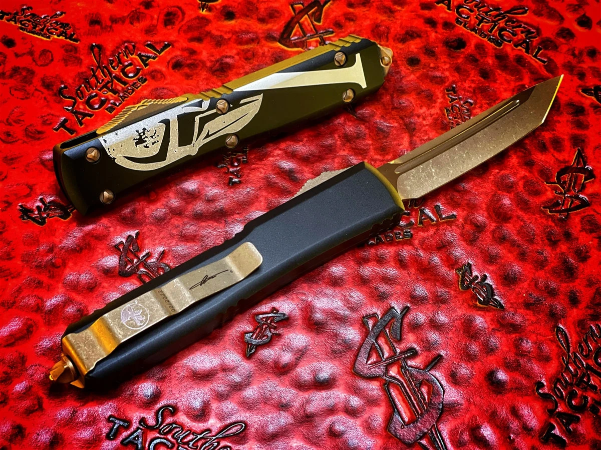 Microtech Ultratech OTF Automatic Knife Tanto Bronzed Apocalyptic Molon Labe Standard 3 Microtech Ultratech OTF Automatic Knife Tanto Bronzed Apocalyptic Molon Labe Standard - Image 3