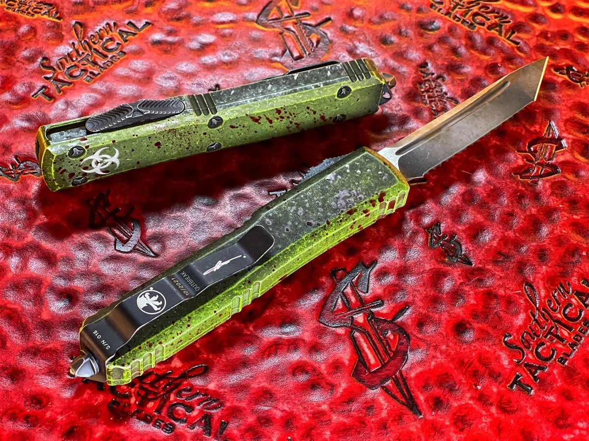 Microtech Ultratech Tanto Full Serrated “OUTBREAK” Deep Engraved Signature Series 2 Microtech Ultratech Tanto Full Serrated “OUTBREAK” Deep Engraved Signature Series - Image 2