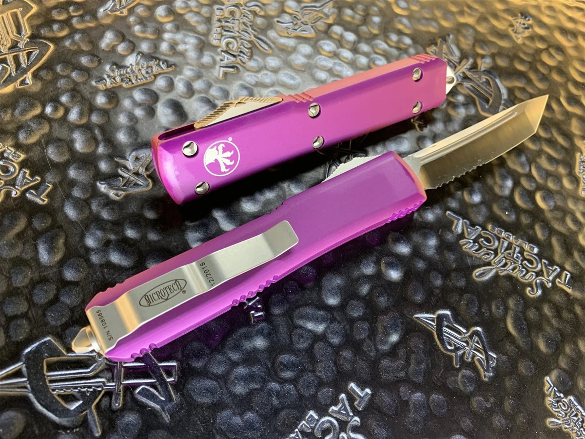 Microtech Ultratech Tanto Satin Part Serrated Violet 2 Microtech Ultratech Tanto Satin Part Serrated Violet - Image 2