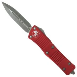 Microtech Red Troodon OTF Auto Knife, Apocalyptic Stonewash Blade