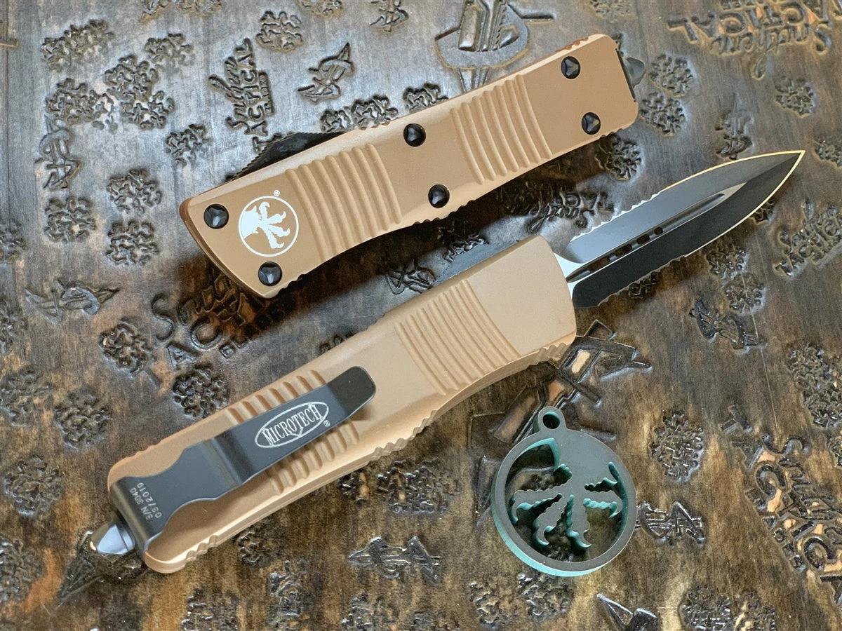 Microtech Troodon Double Edge Part Serrated Tan 2 Microtech Troodon Double Edge Part Serrated Tan - Image 2