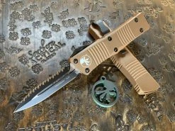 Microtech Troodon Double Edge Full Serrated Tan
