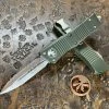 Microtech Troodon Double Edge Satin Full Serrated OD Green