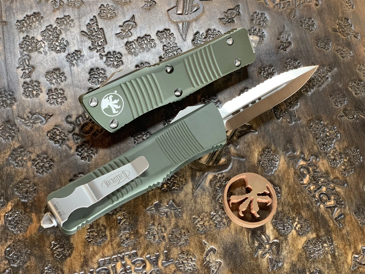 Microtech Troodon Double Edge Satin Full Serrated OD Green 2 Microtech Troodon Double Edge Satin Full Serrated OD Green - Image 2