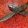 Microtech Signature Series Combat Troodon Double Edge Damascus Carbon Fiber Ringed Titanium