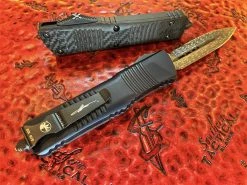 Microtech Signature Series Combat Troodon Double Edge Damascus Carbon Fiber Ringed Titanium -PrecisionBladesMicrotech MT142 16CFS 4