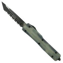 Microtech Signature Series Natural Jade UTX-70 OTF Auto Knife, Serrated Tanto