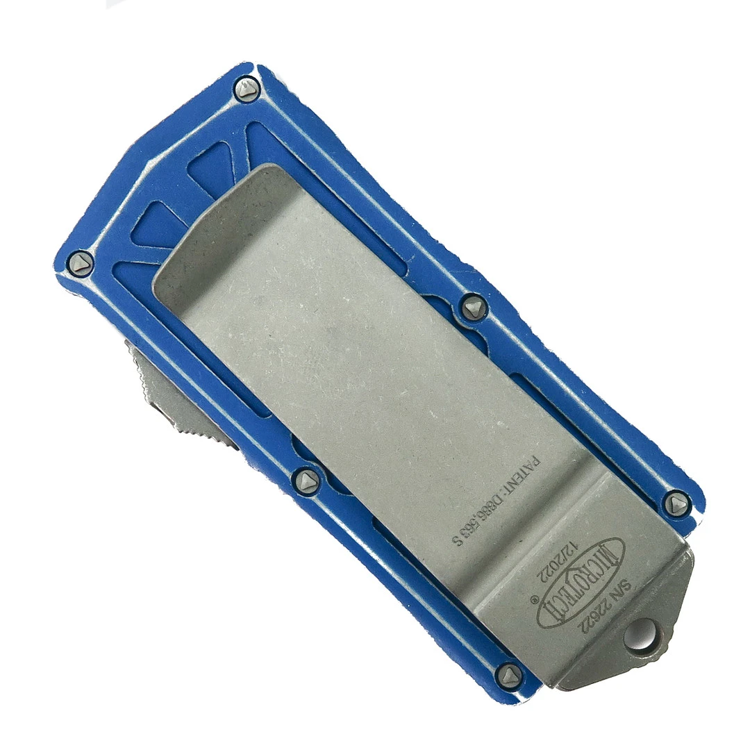 Microtech Distressed Blue Exocet OTF Auto Knife, Apocalyptic Blade 2 Microtech Distressed Blue Exocet OTF Auto Knife, Apocalyptic Blade - Image 2