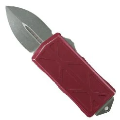 Microtech Distressed Red Exocet OTF Auto Knife, Apocalyptic Blade