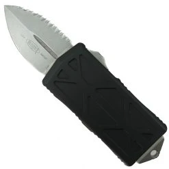 Microtech Black Exocet OTF Auto Knife, Fully Serrated Dagger Blade