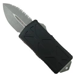 Microtech Black Exocet OTF Auto Knife, Apocalyptic Serrated Dagger Blade