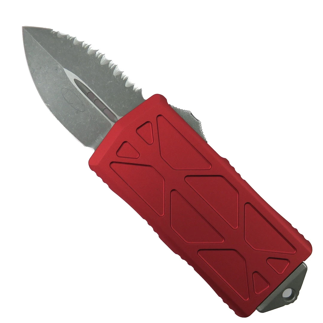 Microtech Red Exocet OTF Auto Knife, Apocalyptic Serrated Dagger Blade 1 Microtech Red Exocet OTF Auto Knife, Apocalyptic Serrated Dagger Blade