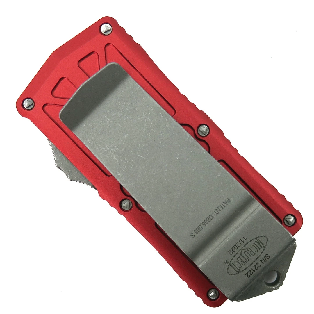 Microtech Red Exocet OTF Auto Knife, Apocalyptic Serrated Dagger Blade 2 Microtech Red Exocet OTF Auto Knife, Apocalyptic Serrated Dagger Blade - Image 2