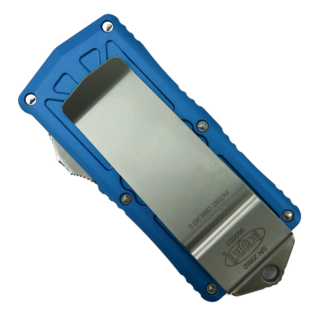 Microtech Blue Exocet OTF Auto Knife, Fully Serrated Dagger Blade 2 Microtech Blue Exocet OTF Auto Knife, Fully Serrated Dagger Blade - Image 2