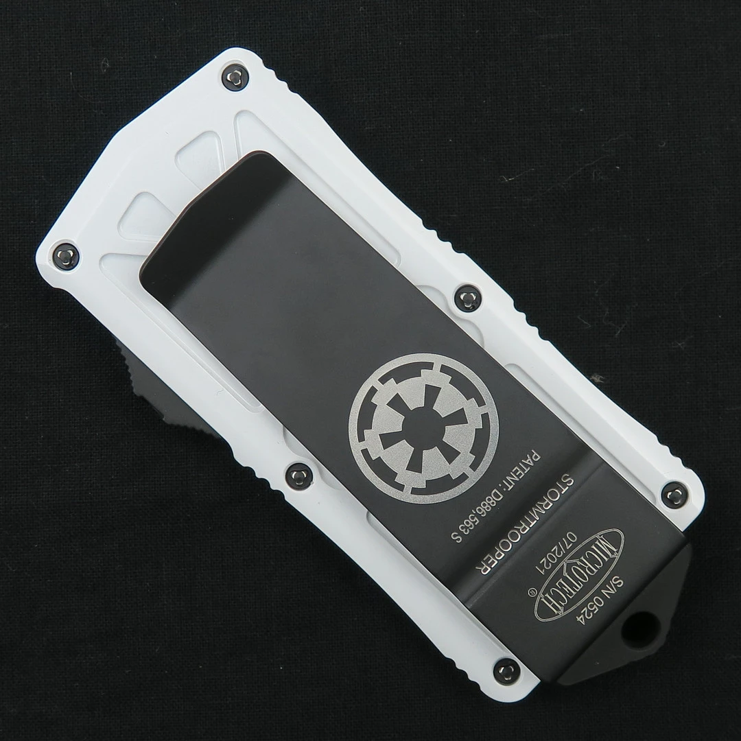 Microtech Storm Trooper Exocet OTF Auto Knife, Tanto Serrated Blade 2 Microtech Storm Trooper Exocet OTF Auto Knife, Tanto Serrated Blade - Image 2