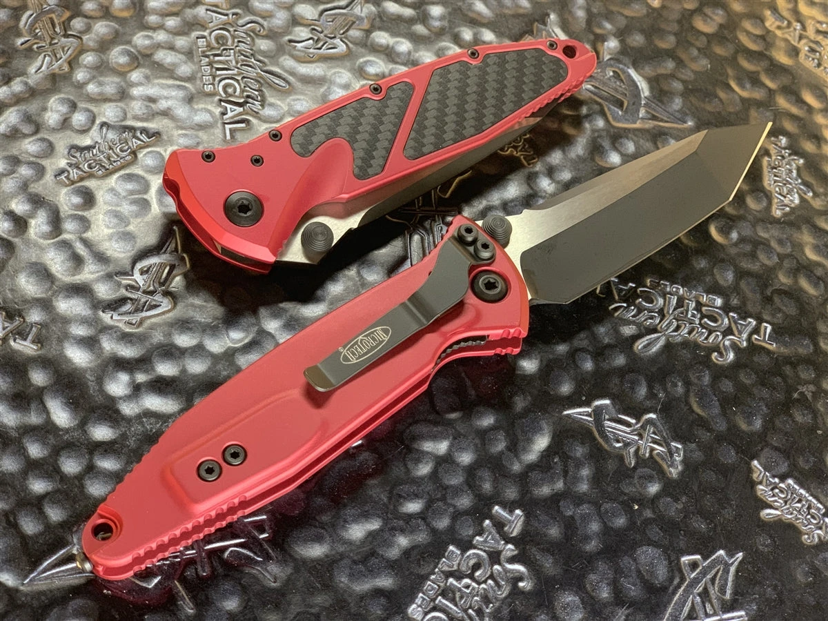Microtech Socom Elite Manual Tanto Standard Red W/ Carbon Fiber Inlay 2 Microtech Socom Elite Manual Tanto Standard Red W/ Carbon Fiber Inlay - Image 2
