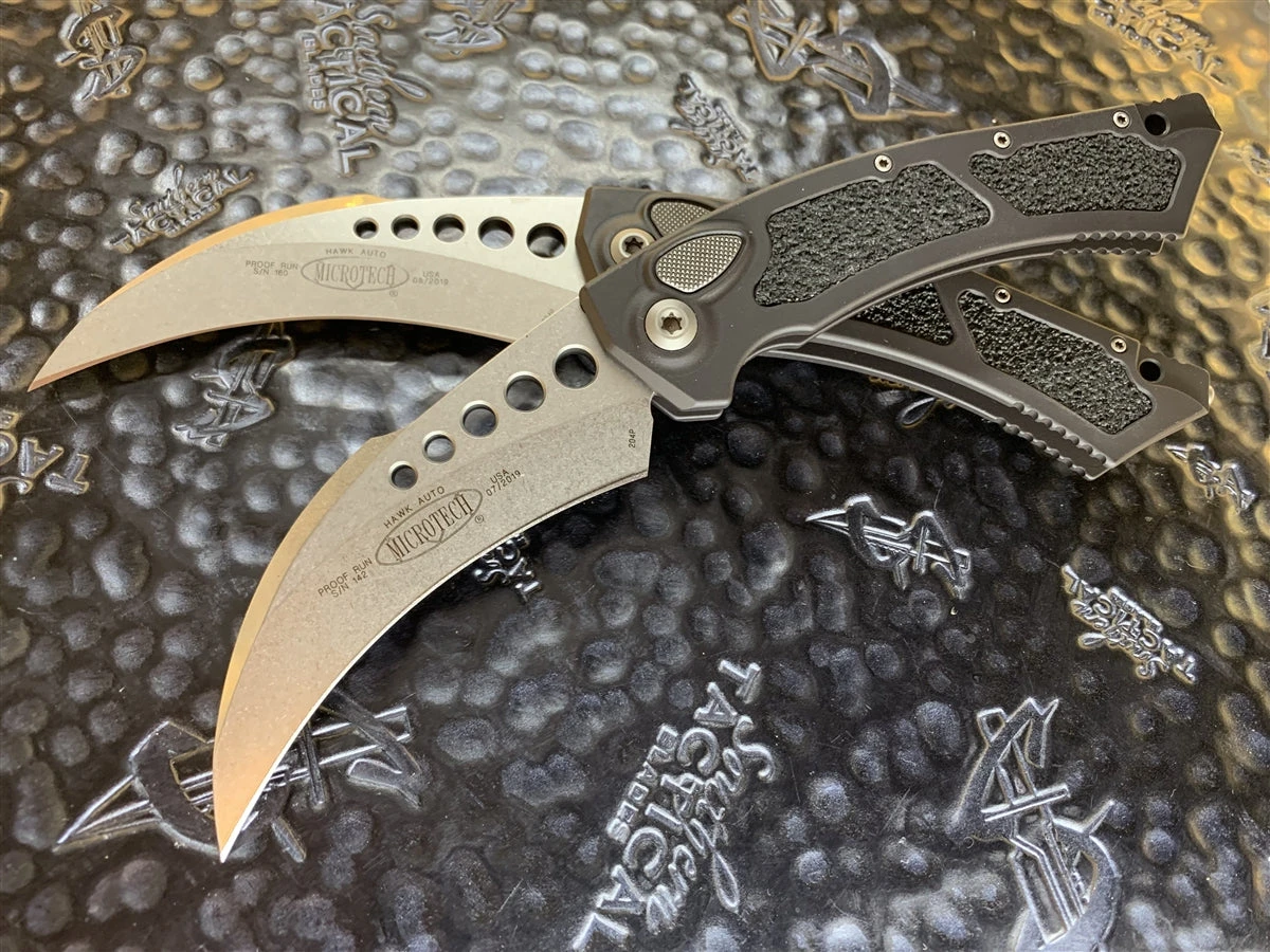 Microtech Hawk Automatic Stonewashed Standard “Proof Run” 1 Microtech Hawk Automatic Stonewashed Standard “Proof Run”