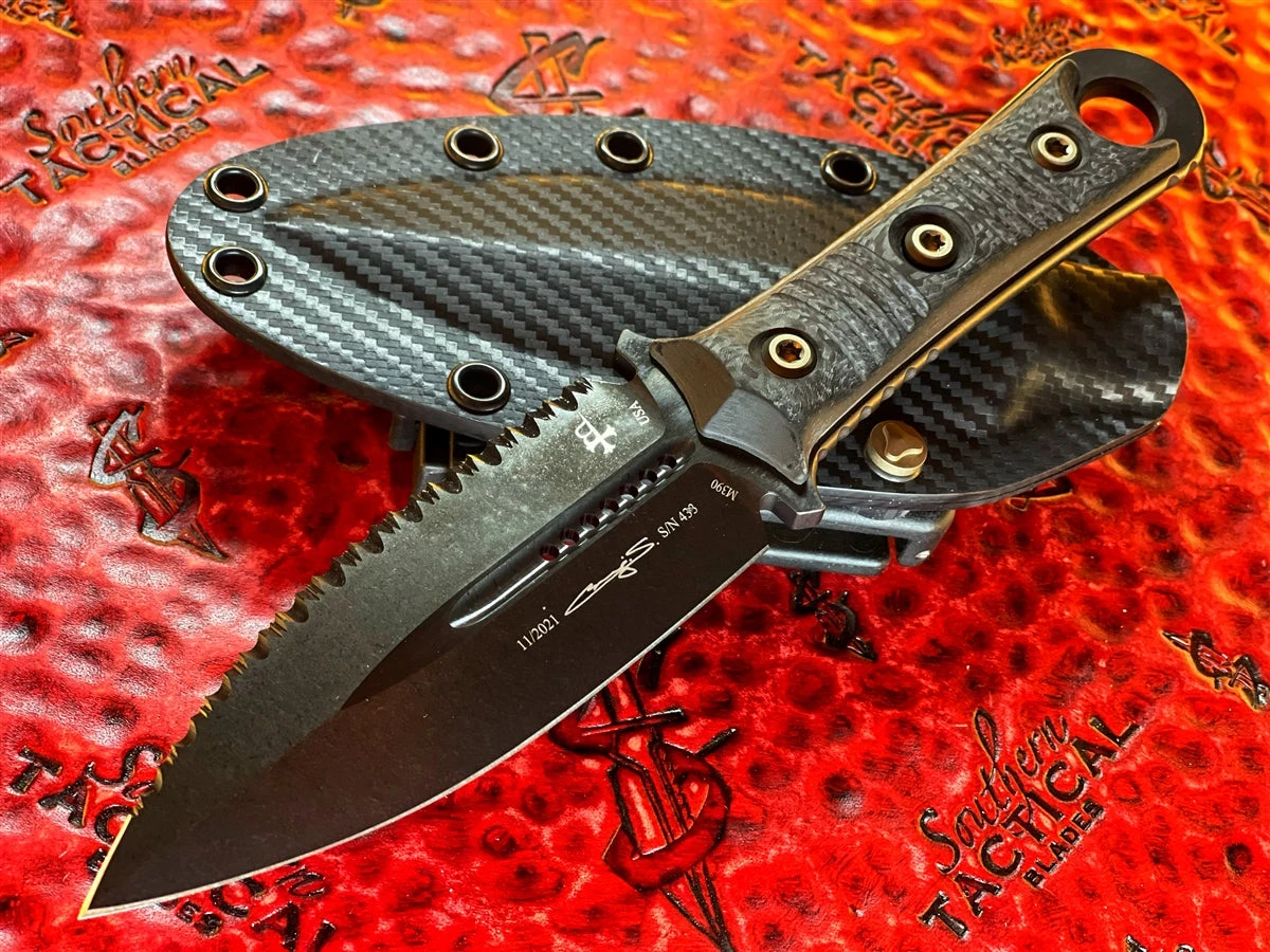Microtech/Borka Blades SBD Dagger DLC Full Serrated W/ Carbon Fiber Scales Signature Series 1 Microtech/Borka Blades SBD Dagger DLC Full Serrated W/ Carbon Fiber Scales Signature Series